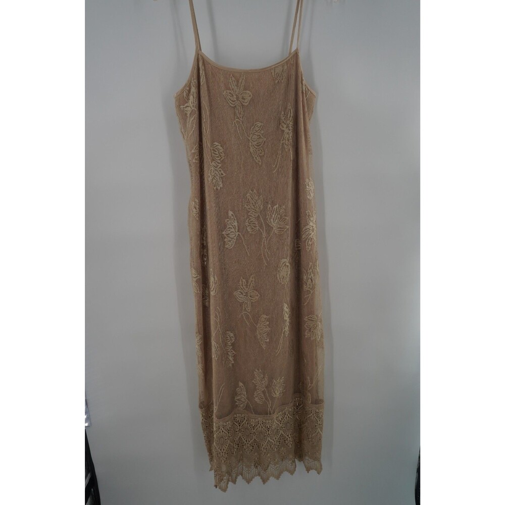 Vintage Sue Wong Nocturne Lace Mesh Nude Taupe Floral Embroidered Maxi Dress SzM